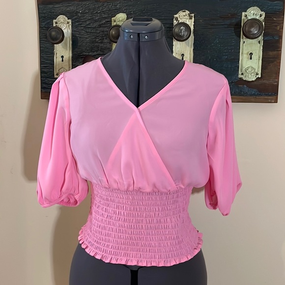 1. State Bubblegum Pink Semi-sheer Peasant Blouse Size Small - Picture 4 of 14